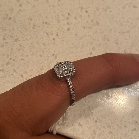 Halo Emerald Cut Engagement Ring with Half Row Pave 2 Sizes Available - Picture 4 of 5